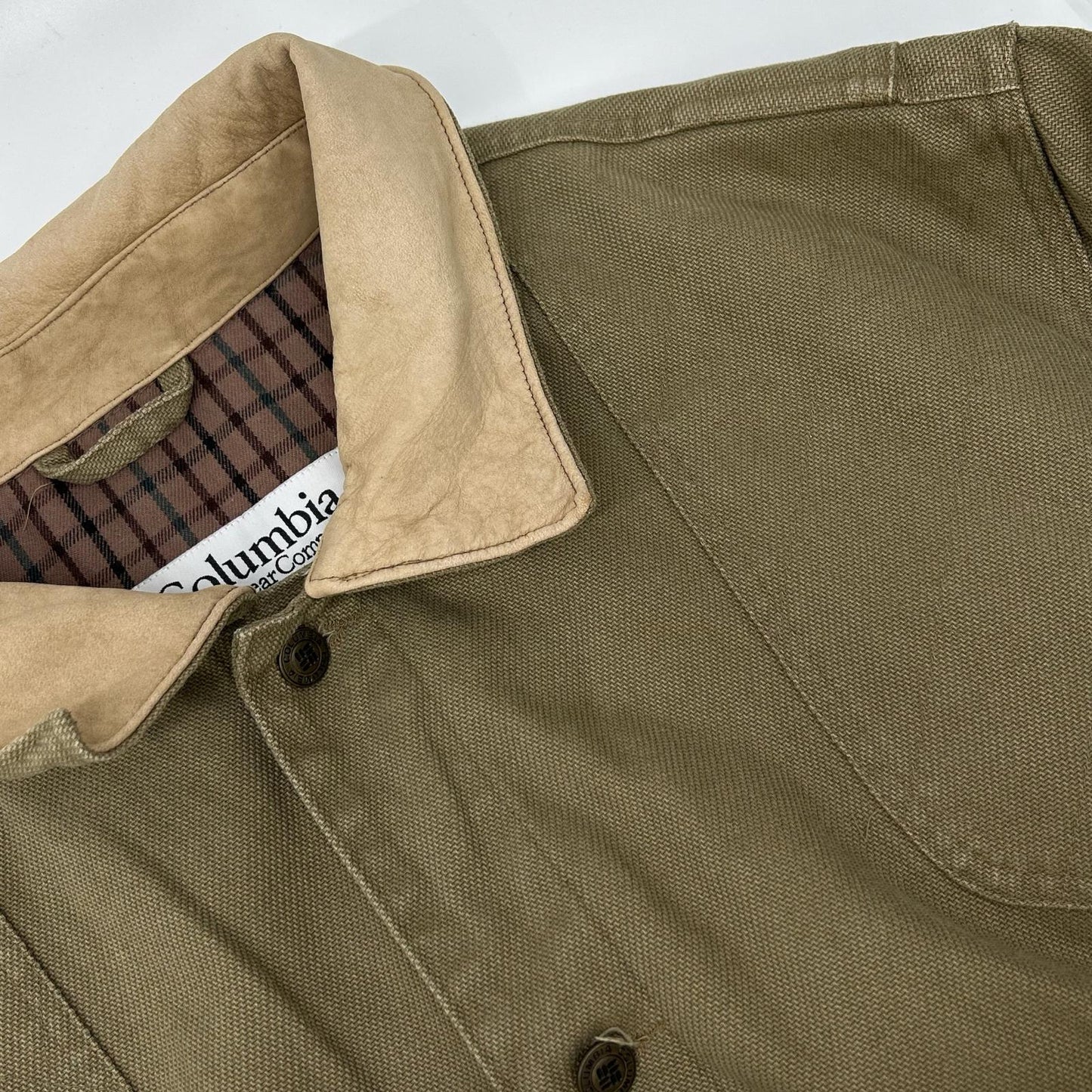 columbia コロンビア グリーン コットン レザー切り替え ハンディングジャケット ジャケット