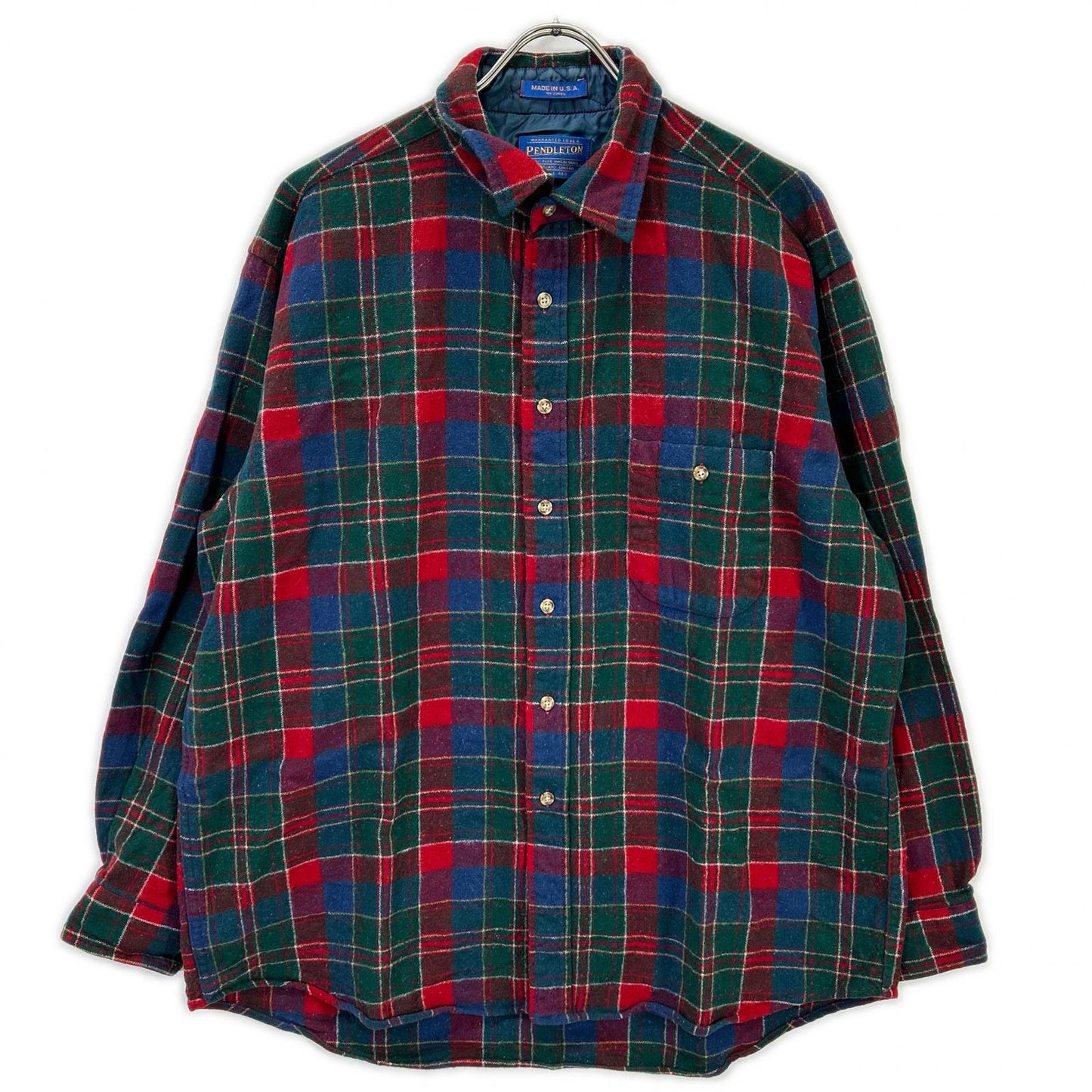 PENDLETON ペンドルトン レッド×グリーン エルボーパッチ ウールネルシャツ トップス