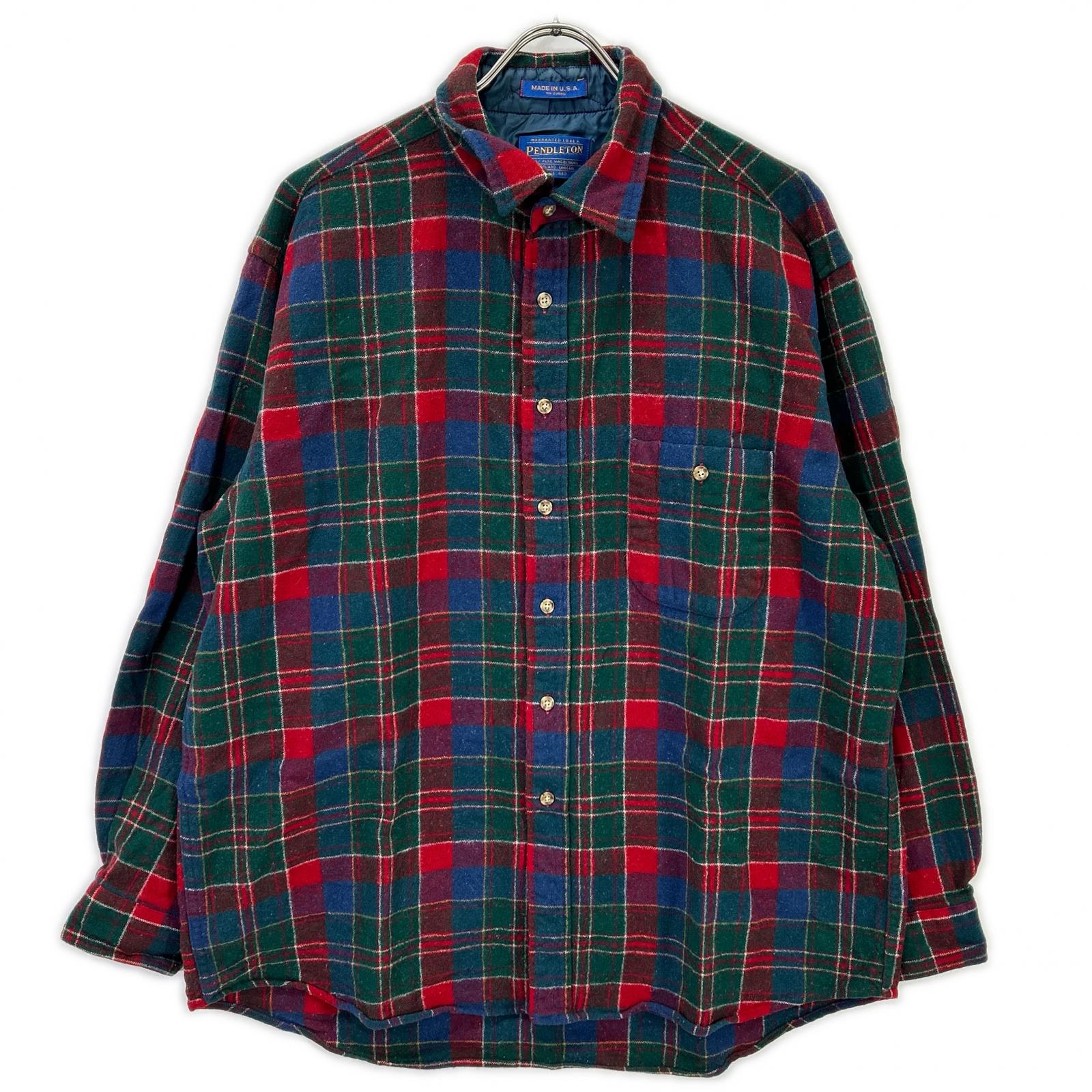PENDLETON ペンドルトン レッド×グリーン エルボーパッチ ウールネルシャツ トップス