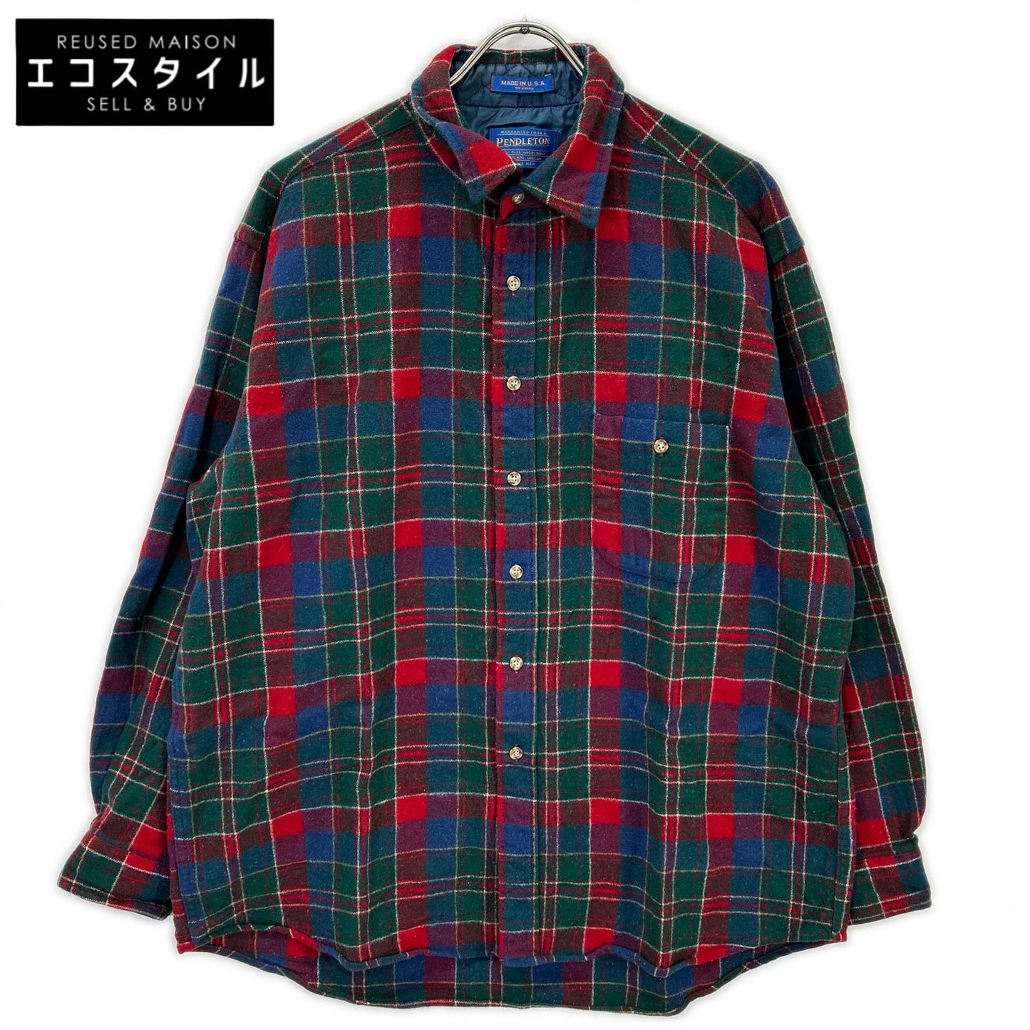 PENDLETON ペンドルトン レッド×グリーン エルボーパッチ ウールネルシャツ トップス