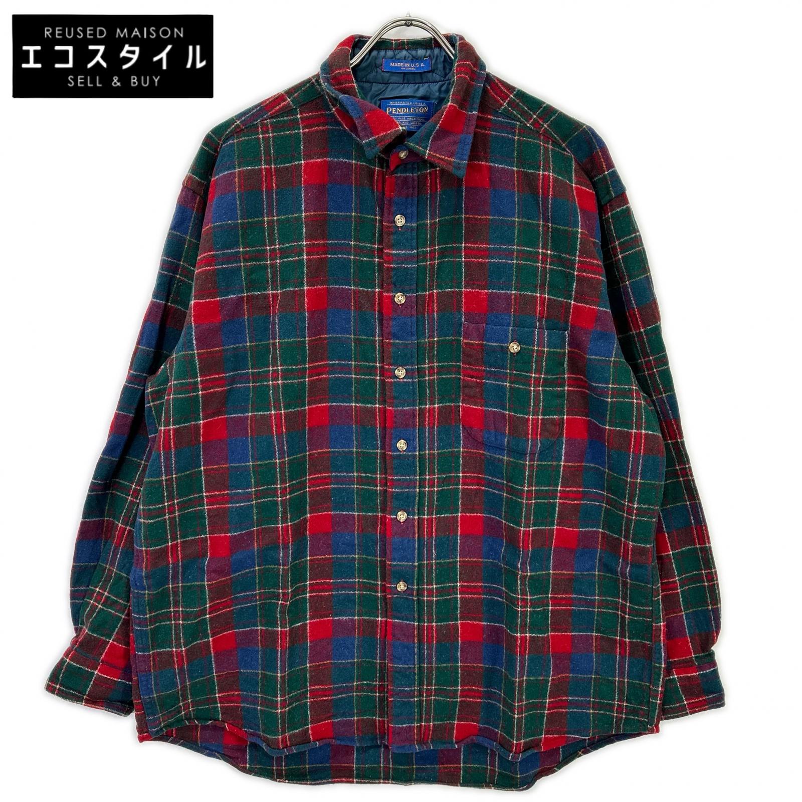 PENDLETON ペンドルトン レッド×グリーン エルボーパッチ ウールネルシャツ トップス