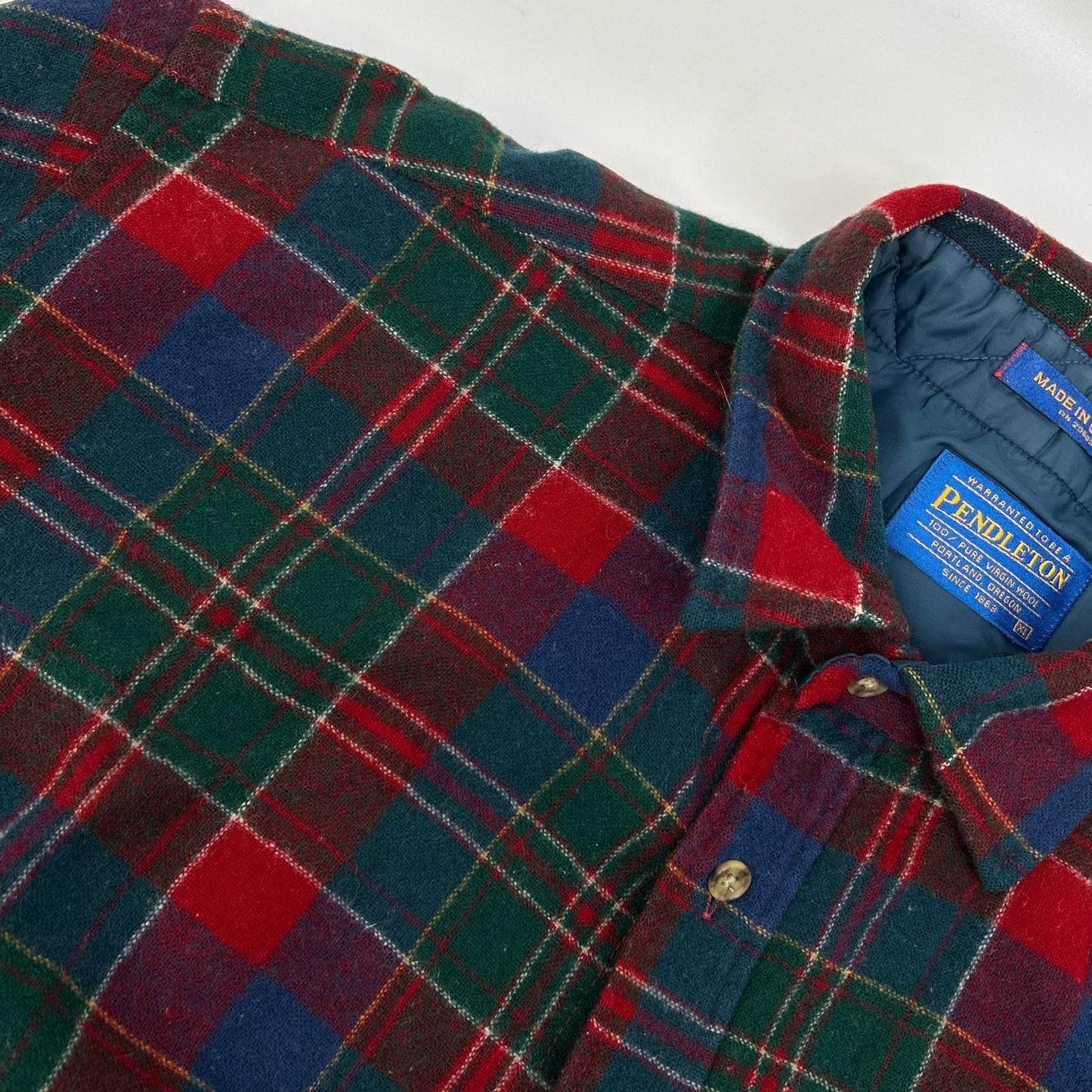 PENDLETON ペンドルトン レッド×グリーン エルボーパッチ ウールネルシャツ トップス