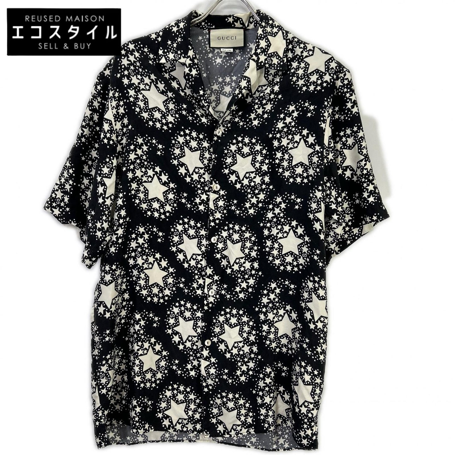 GUCCI グッチ 20SS 625502 ブラック シルク100 GGスター ボタニカル ボーリングシャツ トップス