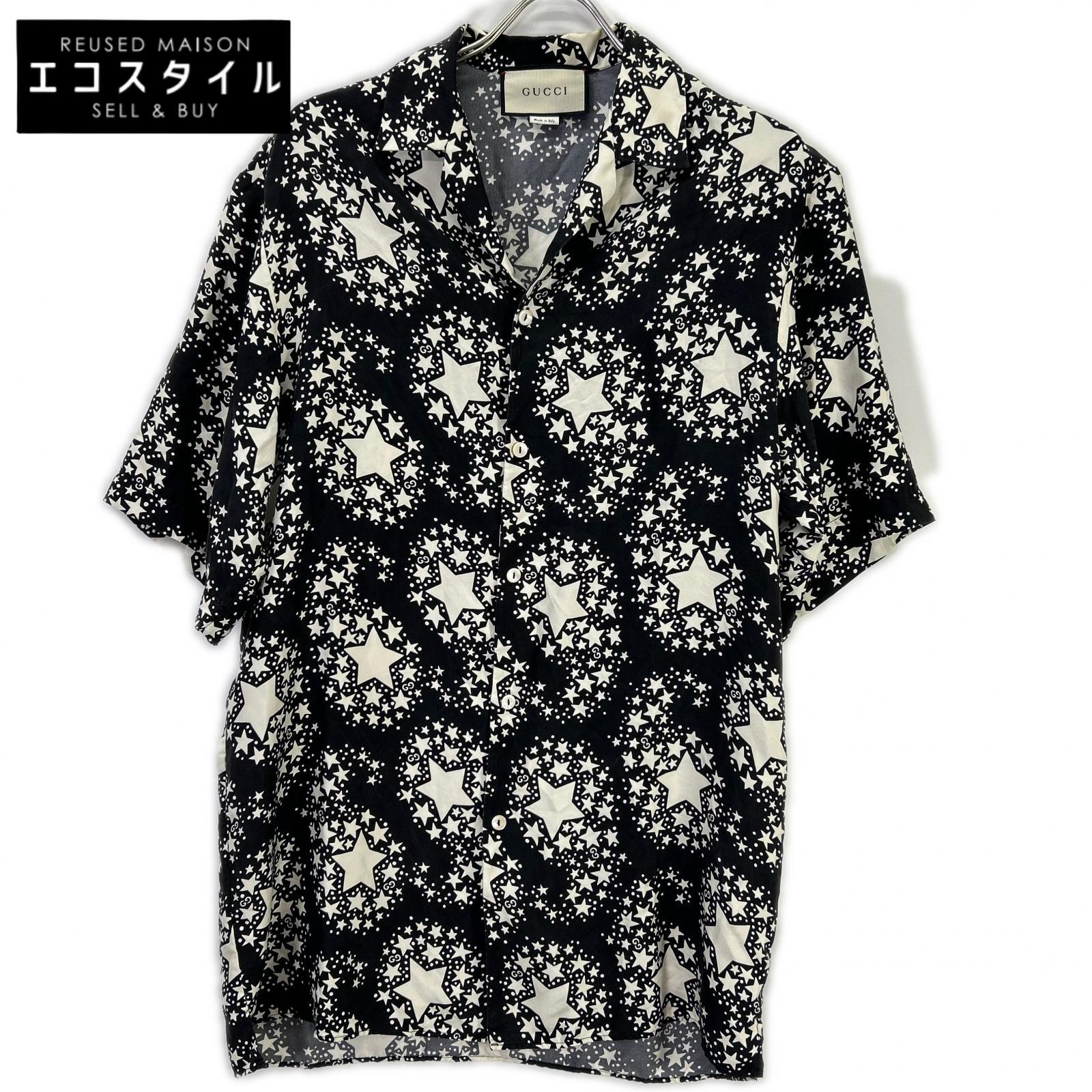 GUCCI グッチ 20SS 625502 ブラック シルク100 GGスター ボタニカル ボーリングシャツ トップス