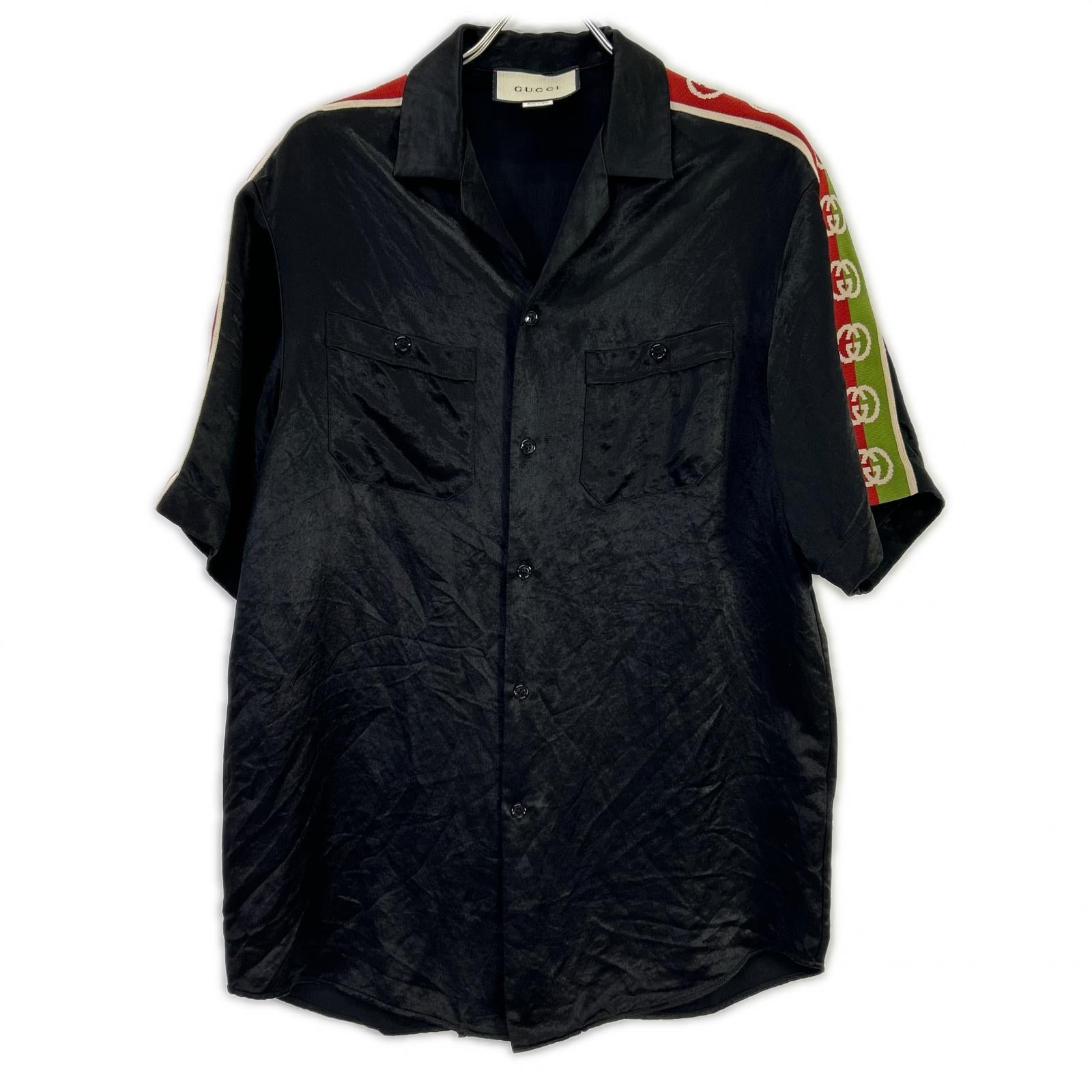 GUCCI グッチ 619025 ブラック TAPED LOGO SILK VACATION SHIRT トップス