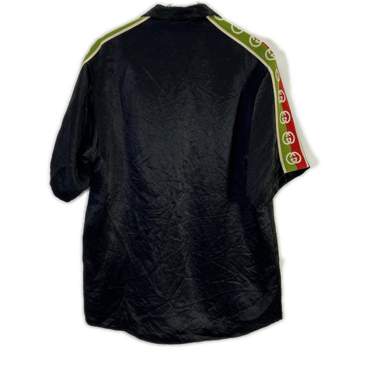 GUCCI グッチ 619025 ブラック TAPED LOGO SILK VACATION SHIRT トップス