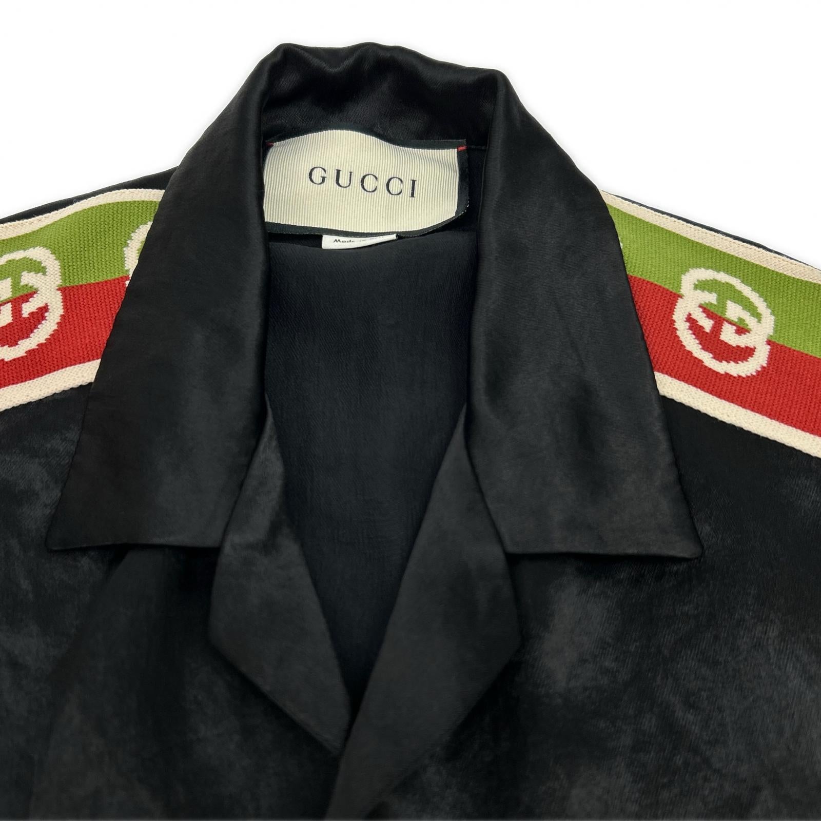 GUCCI グッチ 619025 ブラック TAPED LOGO SILK VACATION SHIRT トップス