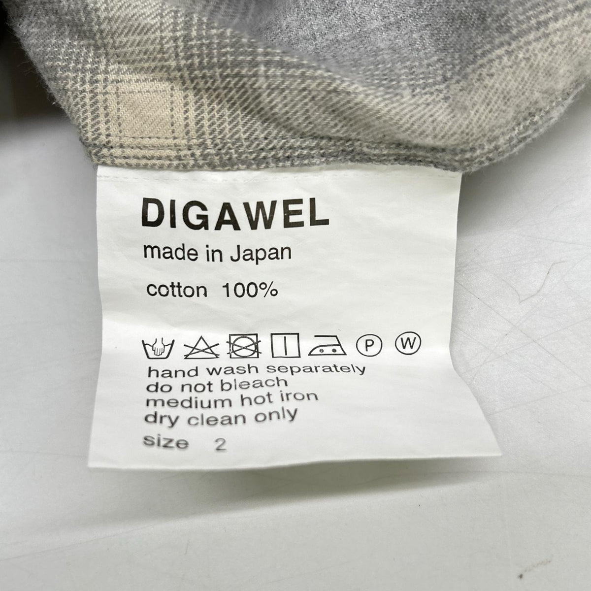 DIGAWEL ディガウェル ホワイト×グレー コットン オンブレチェックシャツ トップス