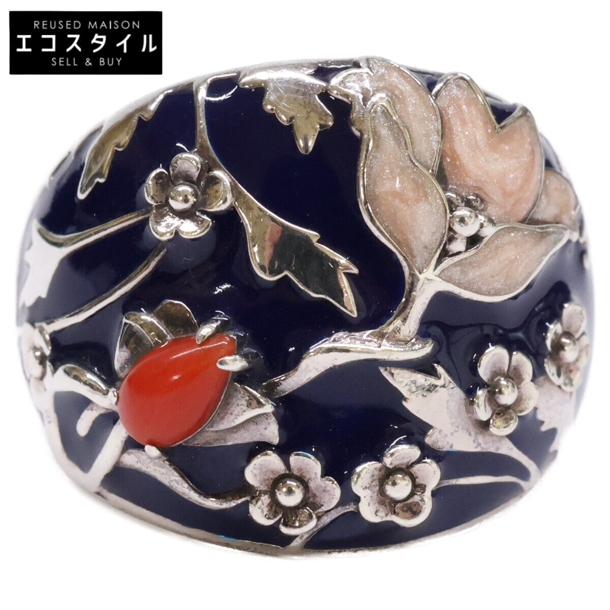 ROKUZAN 碌山 【美品】925 ウィリアムモリス 珊瑚/エナメル メドウェイ リング 指輪