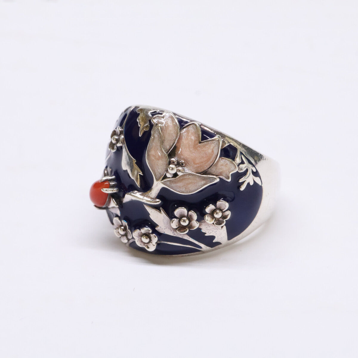 ROKUZAN 碌山 【美品】925 ウィリアムモリス 珊瑚/エナメル メドウェイ リング 指輪