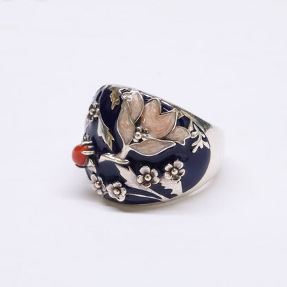 ROKUZAN 碌山 【美品】925 ウィリアムモリス 珊瑚/エナメル メドウェイ リング 指輪