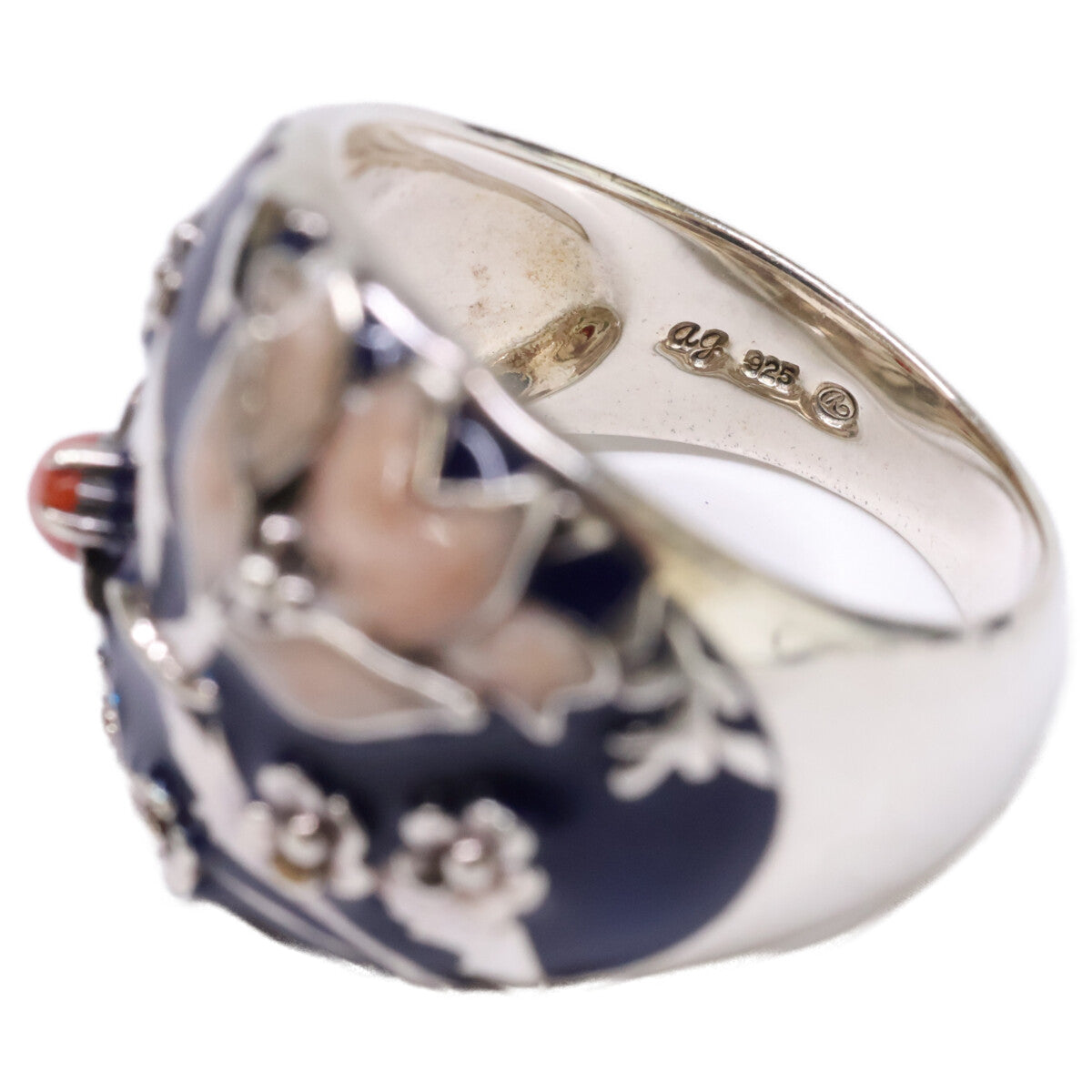 ROKUZAN 碌山 【美品】925 ウィリアムモリス 珊瑚/エナメル メドウェイ リング 指輪