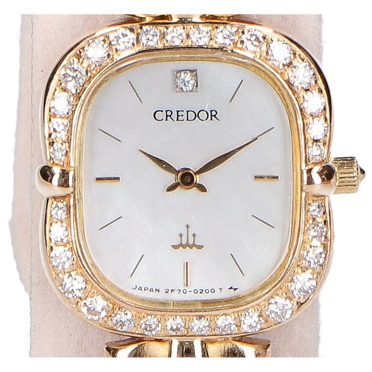 SEIKO CREDOR セイコー クレドール 仕上げ済み 18KT刻印 シェル文字盤 ダイヤモンドベゼル パールベルト クォーツ 腕時計