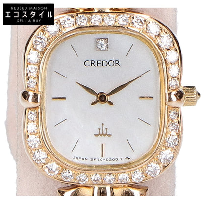 SEIKO CREDOR セイコー クレドール 仕上げ済み 18KT刻印 シェル文字盤 ダイヤモンドベゼル パールベルト クォーツ 腕時計