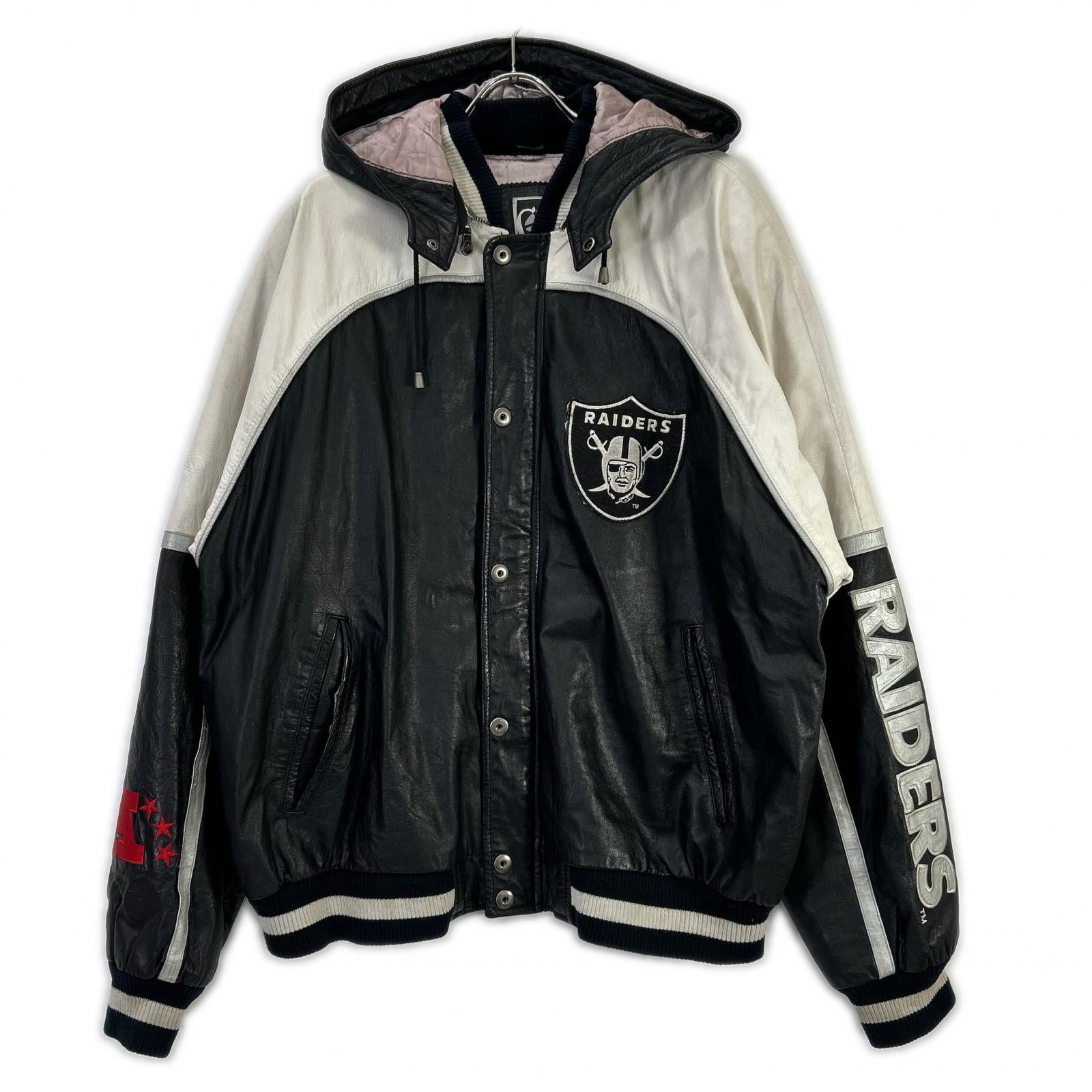 G-III SPORTS ジースリースポーツ ブラック×ホワイト レザー RAIDERS フーディージャケット ジャケット