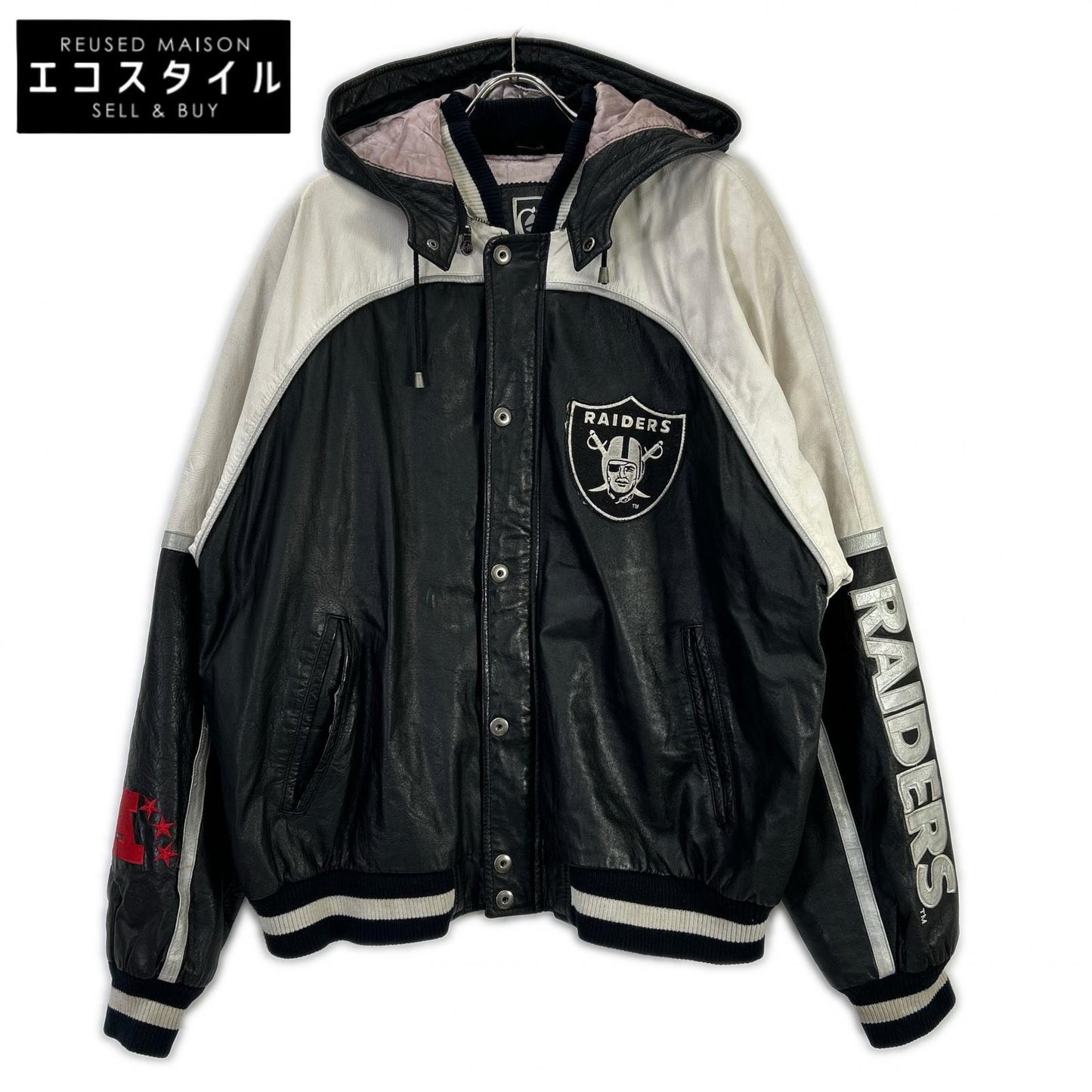 G-III SPORTS ジースリースポーツ ブラック×ホワイト レザー RAIDERS フーディージャケット ジャケット