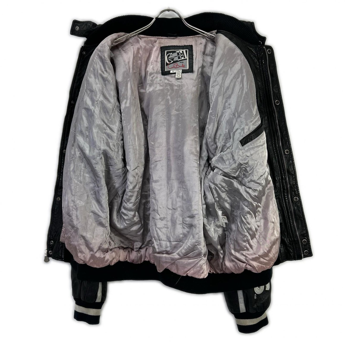 G-III SPORTS ジースリースポーツ ブラック×ホワイト レザー RAIDERS フーディージャケット ジャケット