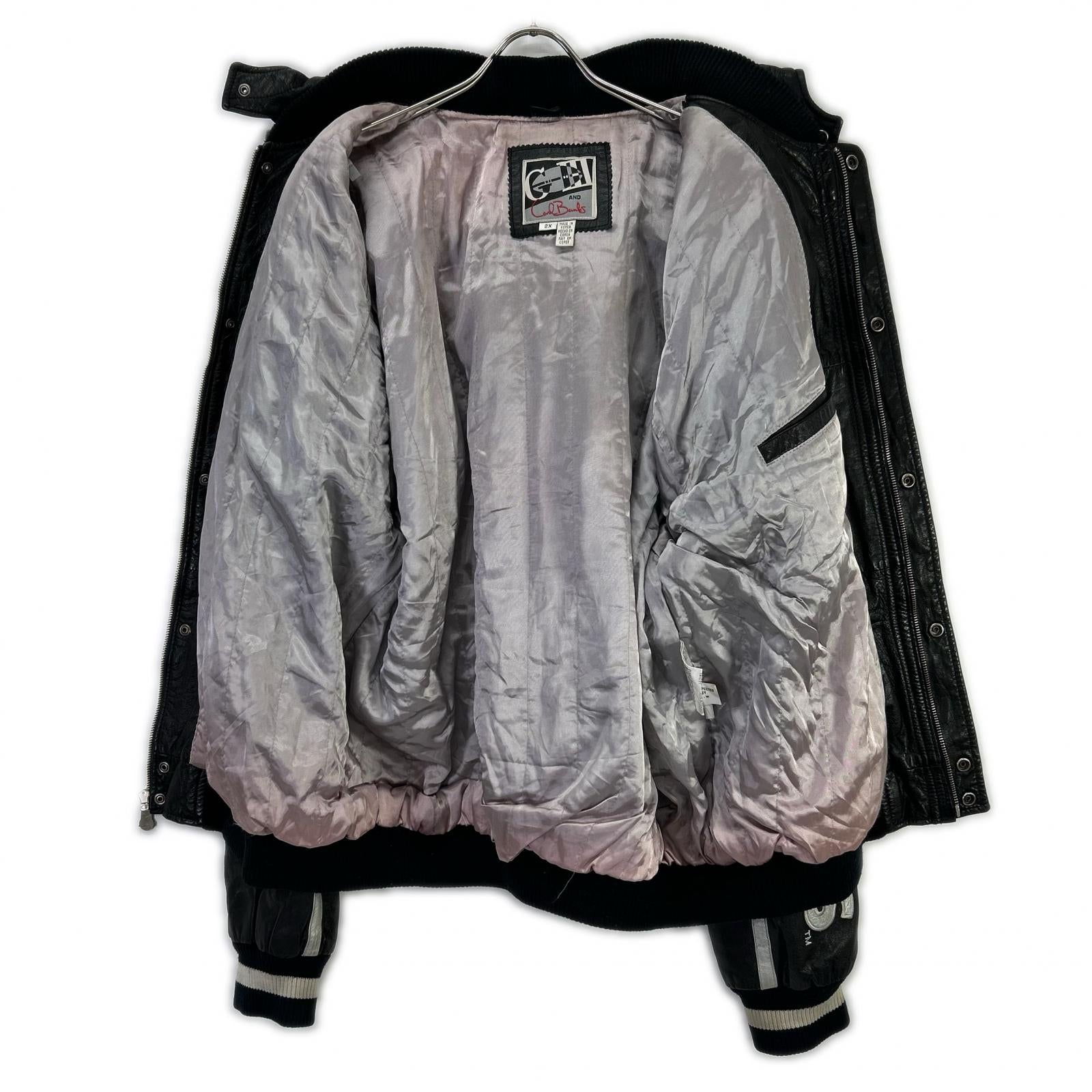 G-III SPORTS ジースリースポーツ ブラック×ホワイト レザー RAIDERS フーディージャケット ジャケット