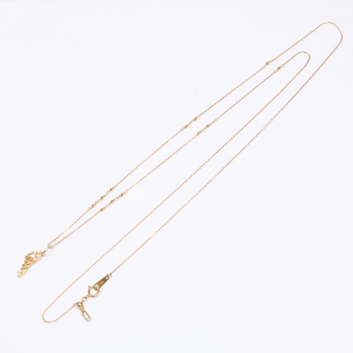 BELLESIORA ベルシオラ 【美品】K18 0.06 0.02 フェザートップ ダイヤモンド ロング チェーン ネックレス