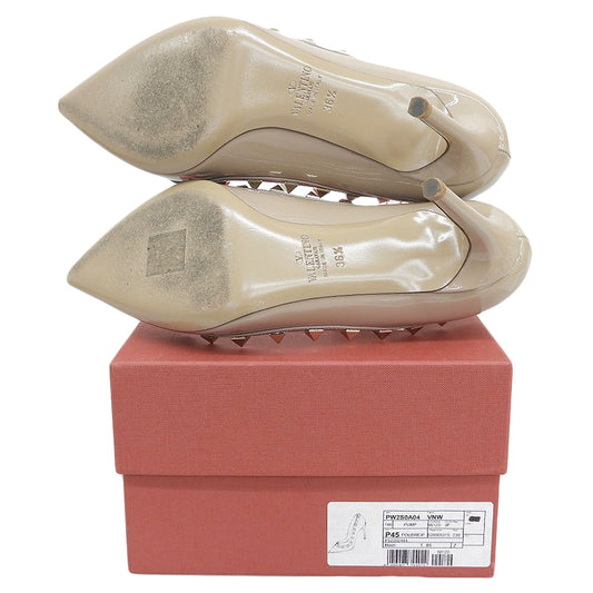 Valentino Garavani ヴァレンティノガラヴァーニ 美品 ロックスタッズ 8.5cm ハイヒールパンプス レディース ピンクベージュ36.5 PW2S0A04 シューズ