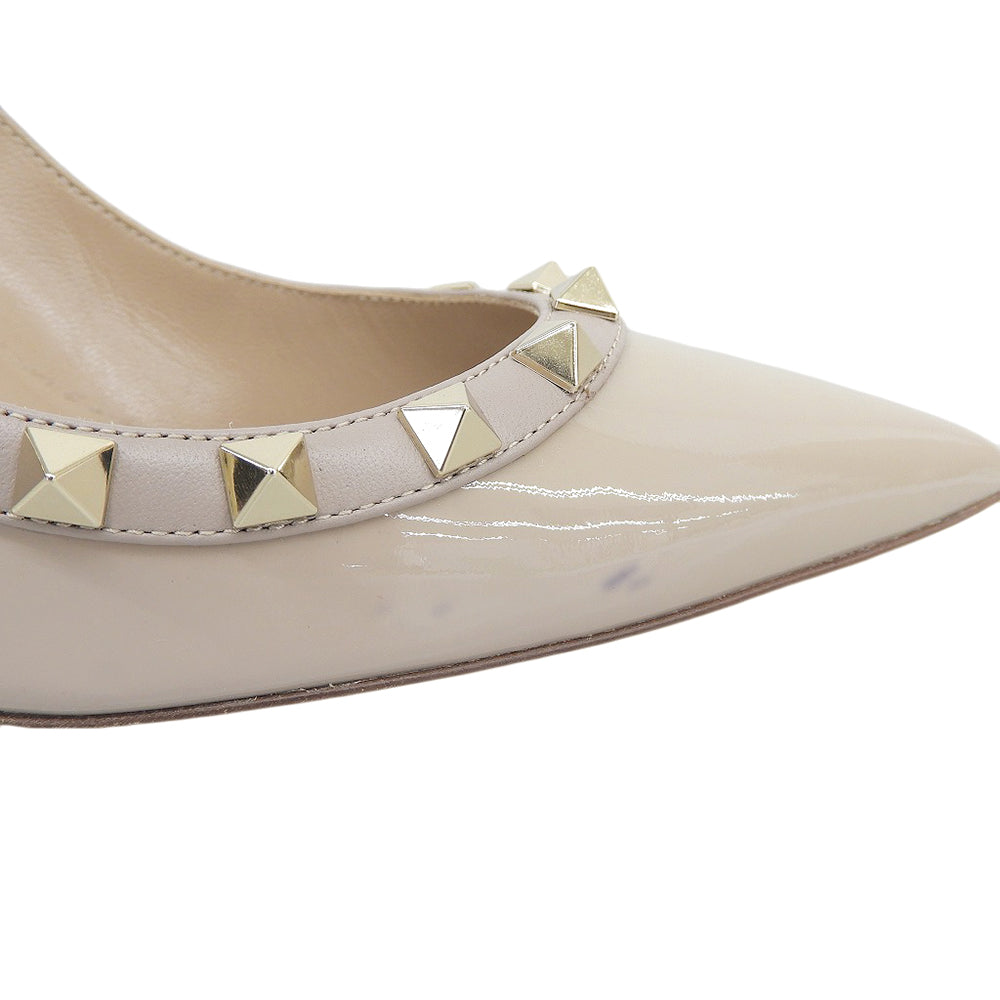 Valentino Garavani ヴァレンティノガラヴァーニ 美品 ロックスタッズ 8.5cm ハイヒールパンプス レディース ピンクベージュ36.5 PW2S0A04 シューズ