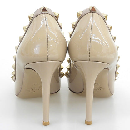 Valentino Garavani ヴァレンティノガラヴァーニ 美品 ロックスタッズ 8.5cm ハイヒールパンプス レディース ピンクベージュ36.5 PW2S0A04 シューズ