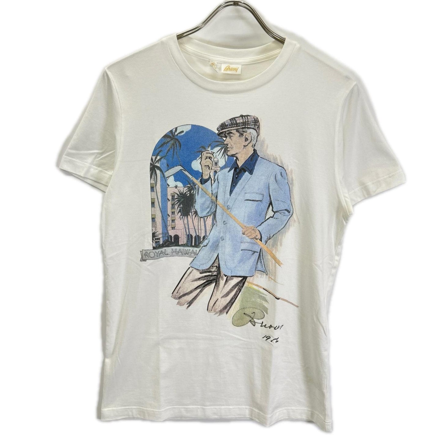 Brioni ブリオーニ ホワイト コットン ROYAL HAWAI プリントTシャツ トップス