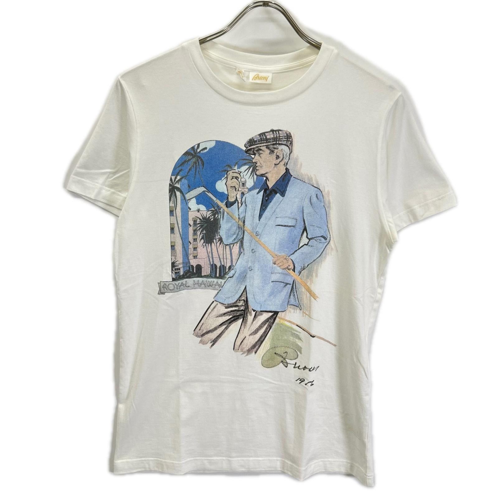 Brioni ブリオーニ ホワイト コットン ROYAL HAWAI プリントTシャツ トップス