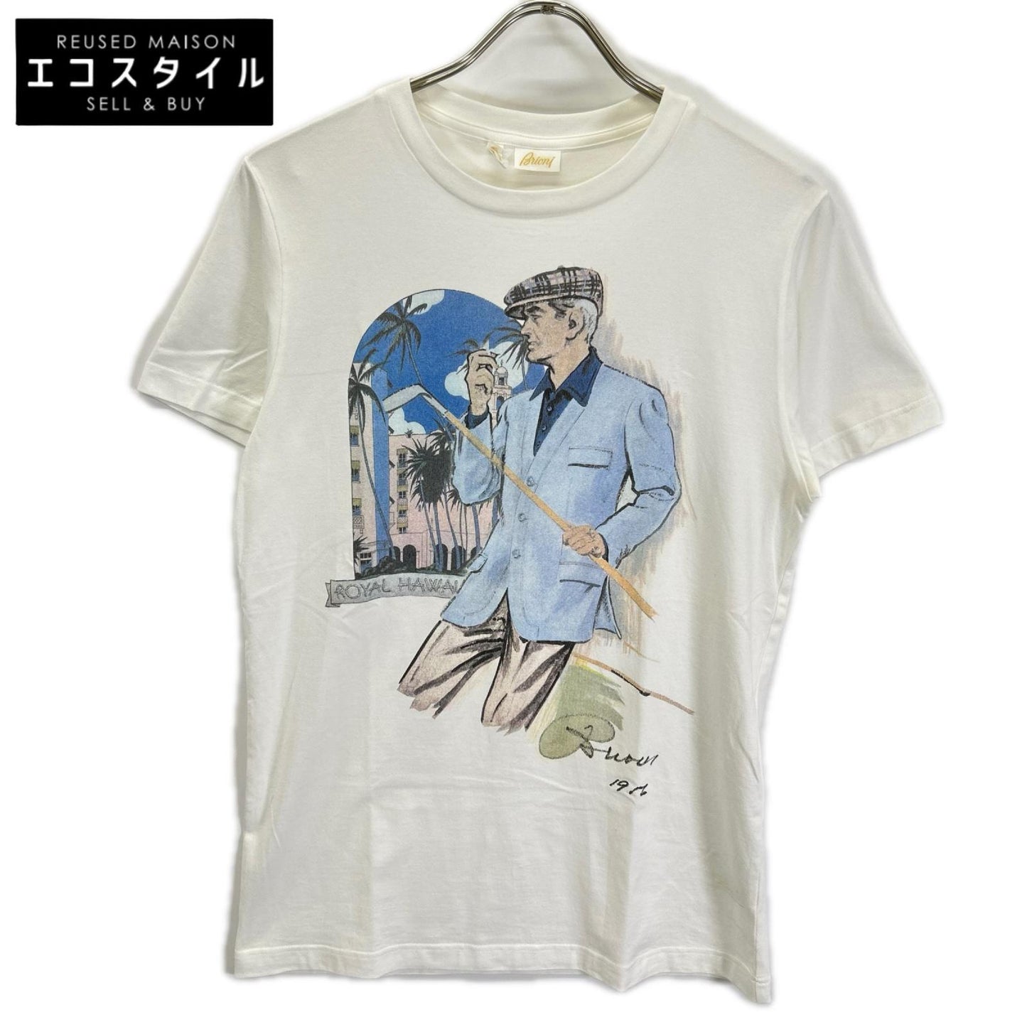 Brioni ブリオーニ ホワイト コットン ROYAL HAWAI プリントTシャツ トップス