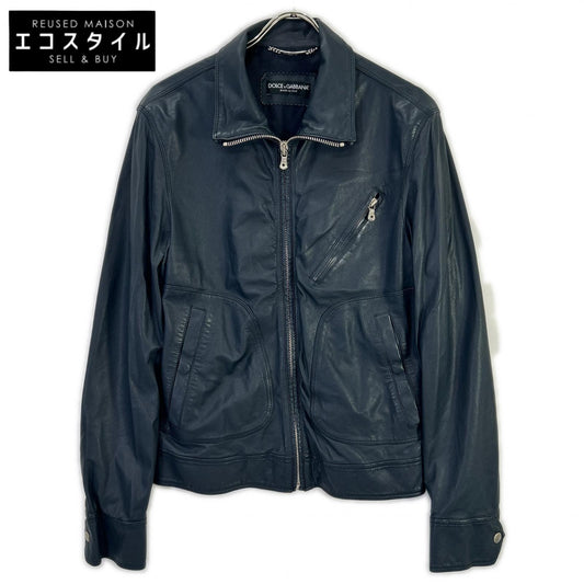 DOLCE&GABBANA G9I33L navy lambskin zip-up leather jacket Jacket