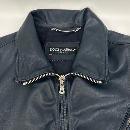 DOLCE&GABBANA ドルチェアンドガッバーナ G9I33L ネイビー ラムレザー ジップアップレザージャケット ジャケット