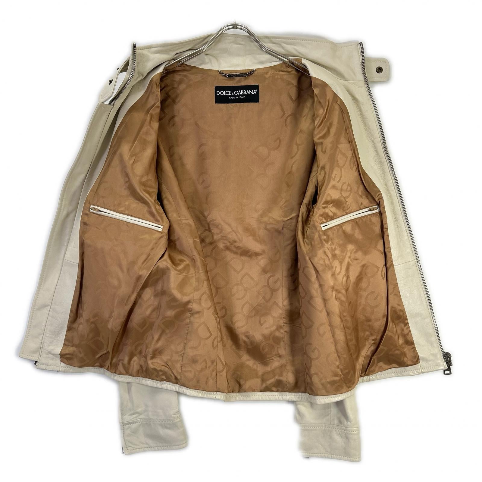 DOLCE&GABBANA ドルチェアンドガッバーナ G9708L ホワイト シープスキン ライダースジャケット ジャケット