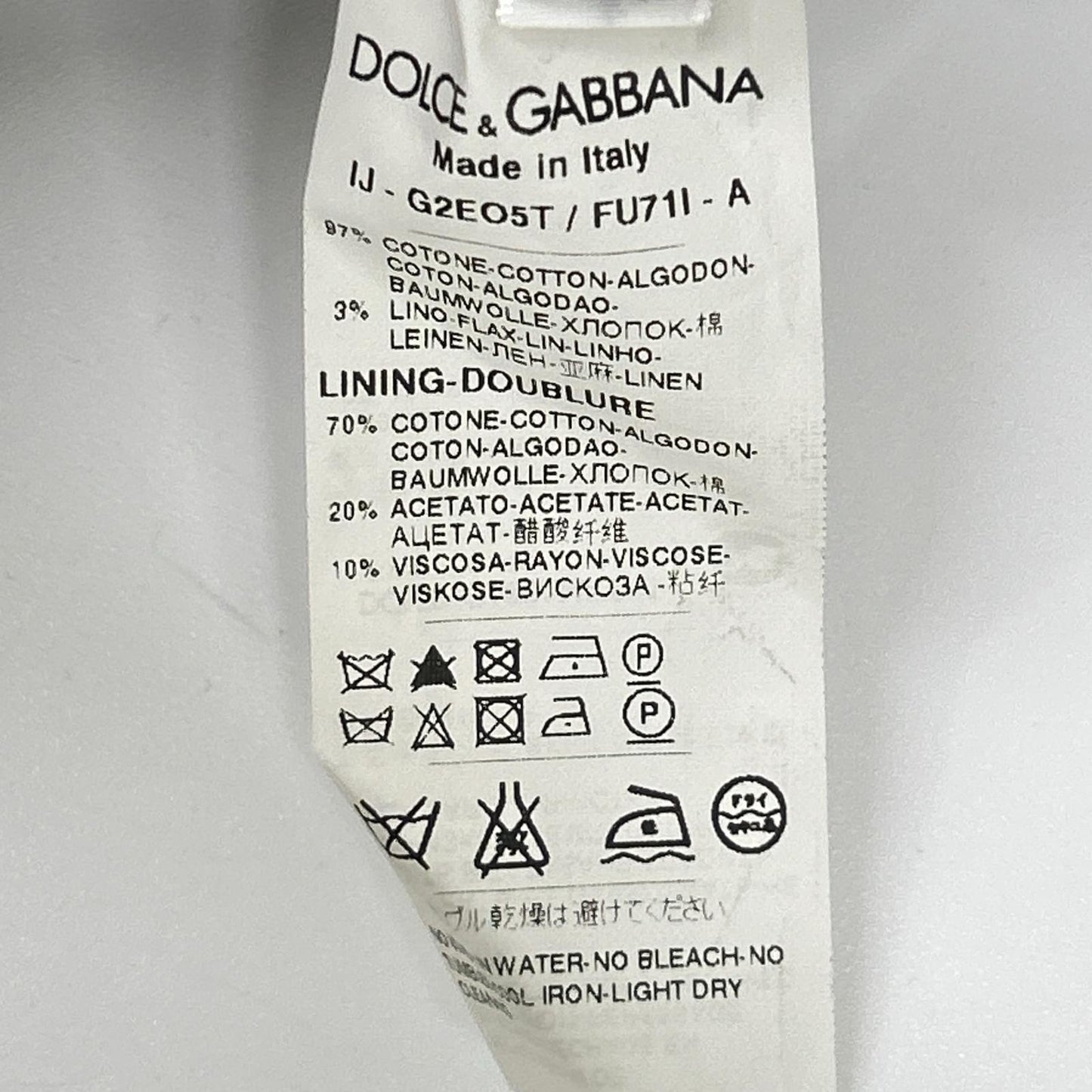 DOLCE&GABBANA ドルチェアンドガッバーナ G2EO5T グレー コットン テーラードジャケット ジャケット