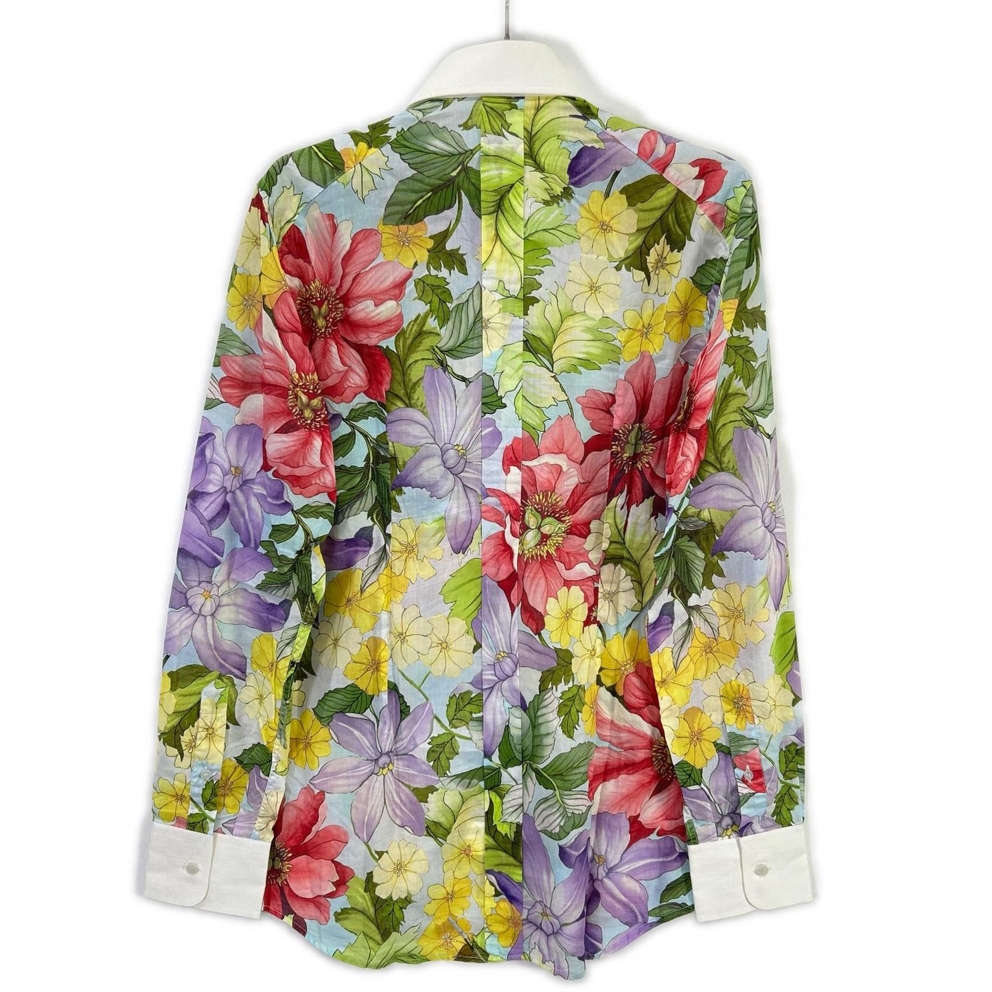 DOLCE&GABBANA ドルチェアンドガッバーナ ライトブルー フラワー総柄 カラー切り替え L/Sシャツ トップス