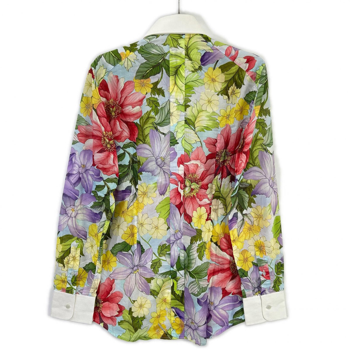 DOLCE&GABBANA ドルチェアンドガッバーナ ライトブルー フラワー総柄 カラー切り替え L/Sシャツ トップス