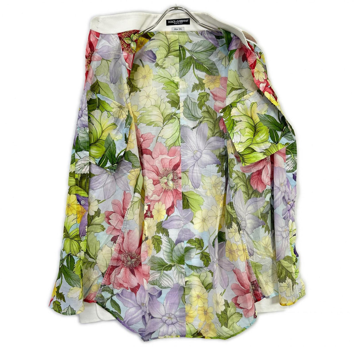 DOLCE&GABBANA ドルチェアンドガッバーナ ライトブルー フラワー総柄 カラー切り替え L/Sシャツ トップス