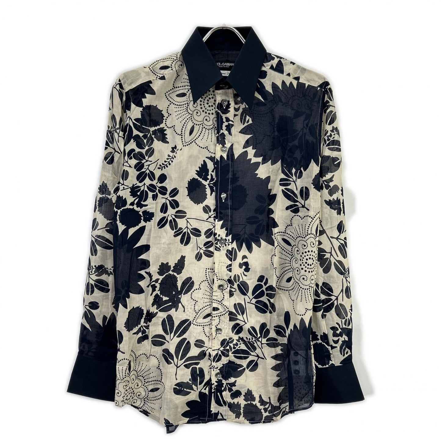 DOLCE&GABBANA ドルチェアンドガッバーナ 00s　G5413T ネイビー×ベージュ フラワー総柄 シースルーシャツ トップス