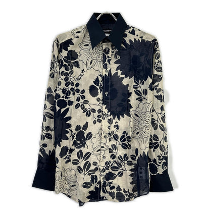 DOLCE&GABBANA ドルチェアンドガッバーナ 00s　G5413T ネイビー×ベージュ フラワー総柄 シースルーシャツ トップス