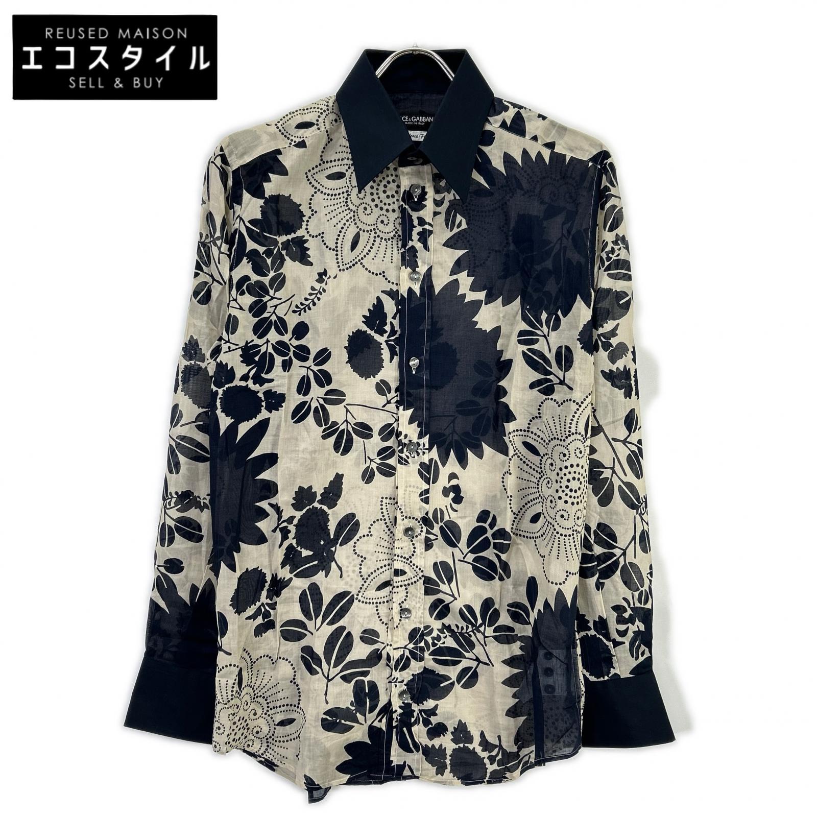DOLCE&GABBANA ドルチェアンドガッバーナ 00s　G5413T ネイビー×ベージュ フラワー総柄 シースルーシャツ トップス