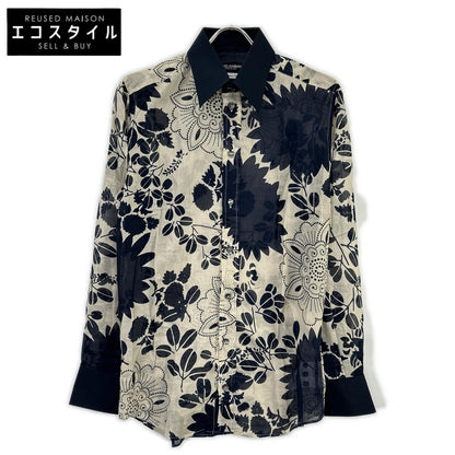 DOLCE&GABBANA ドルチェアンドガッバーナ 00s　G5413T ネイビー×ベージュ フラワー総柄 シースルーシャツ トップス