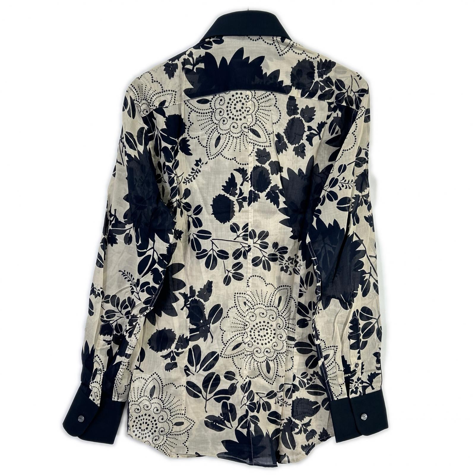 DOLCE&GABBANA ドルチェアンドガッバーナ 00s　G5413T ネイビー×ベージュ フラワー総柄 シースルーシャツ トップス