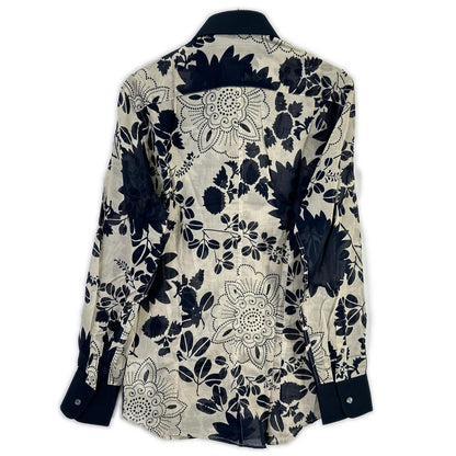 DOLCE&GABBANA ドルチェアンドガッバーナ 00s　G5413T ネイビー×ベージュ フラワー総柄 シースルーシャツ トップス