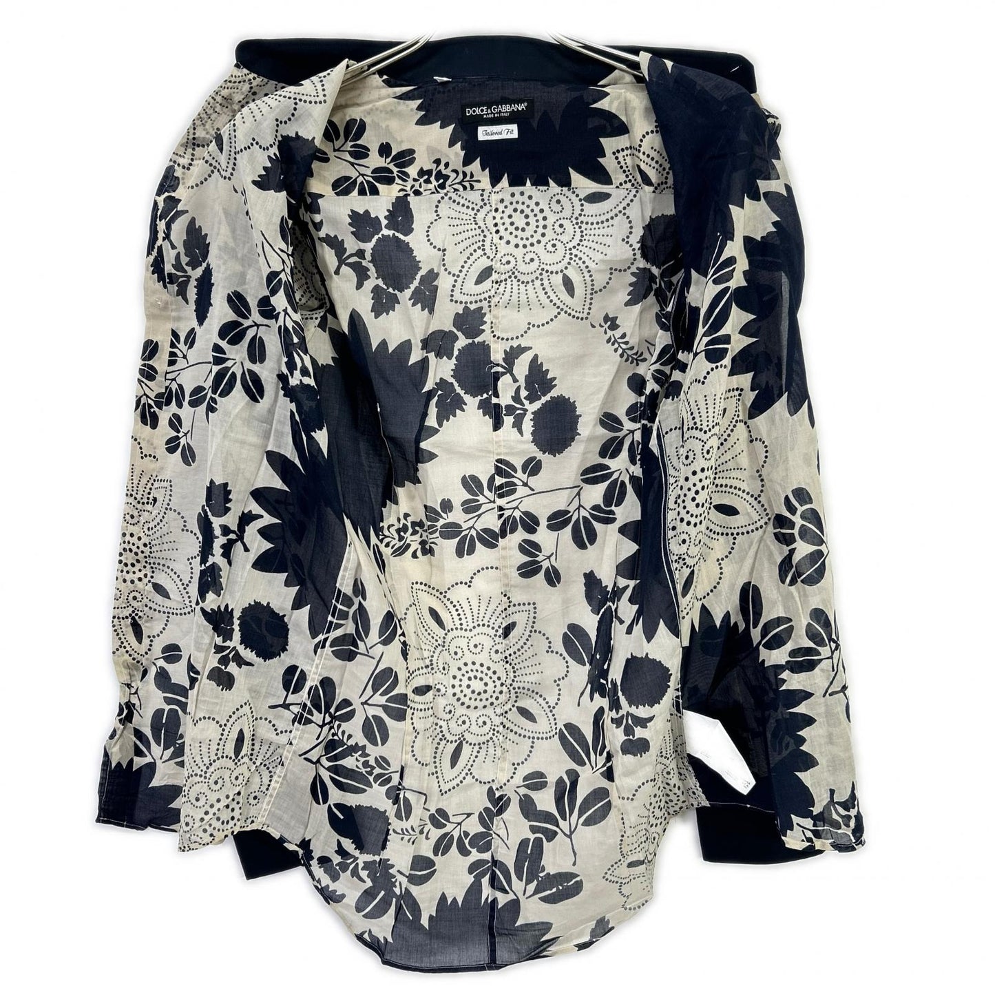 DOLCE&GABBANA ドルチェアンドガッバーナ 00s　G5413T ネイビー×ベージュ フラワー総柄 シースルーシャツ トップス