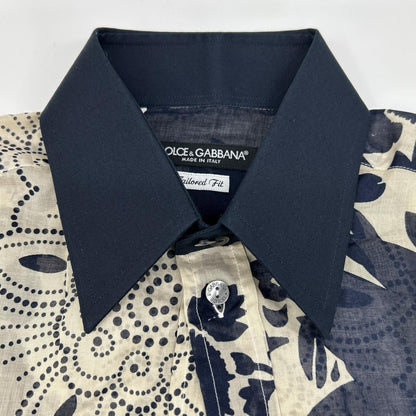 DOLCE&GABBANA ドルチェアンドガッバーナ 00s　G5413T ネイビー×ベージュ フラワー総柄 シースルーシャツ トップス