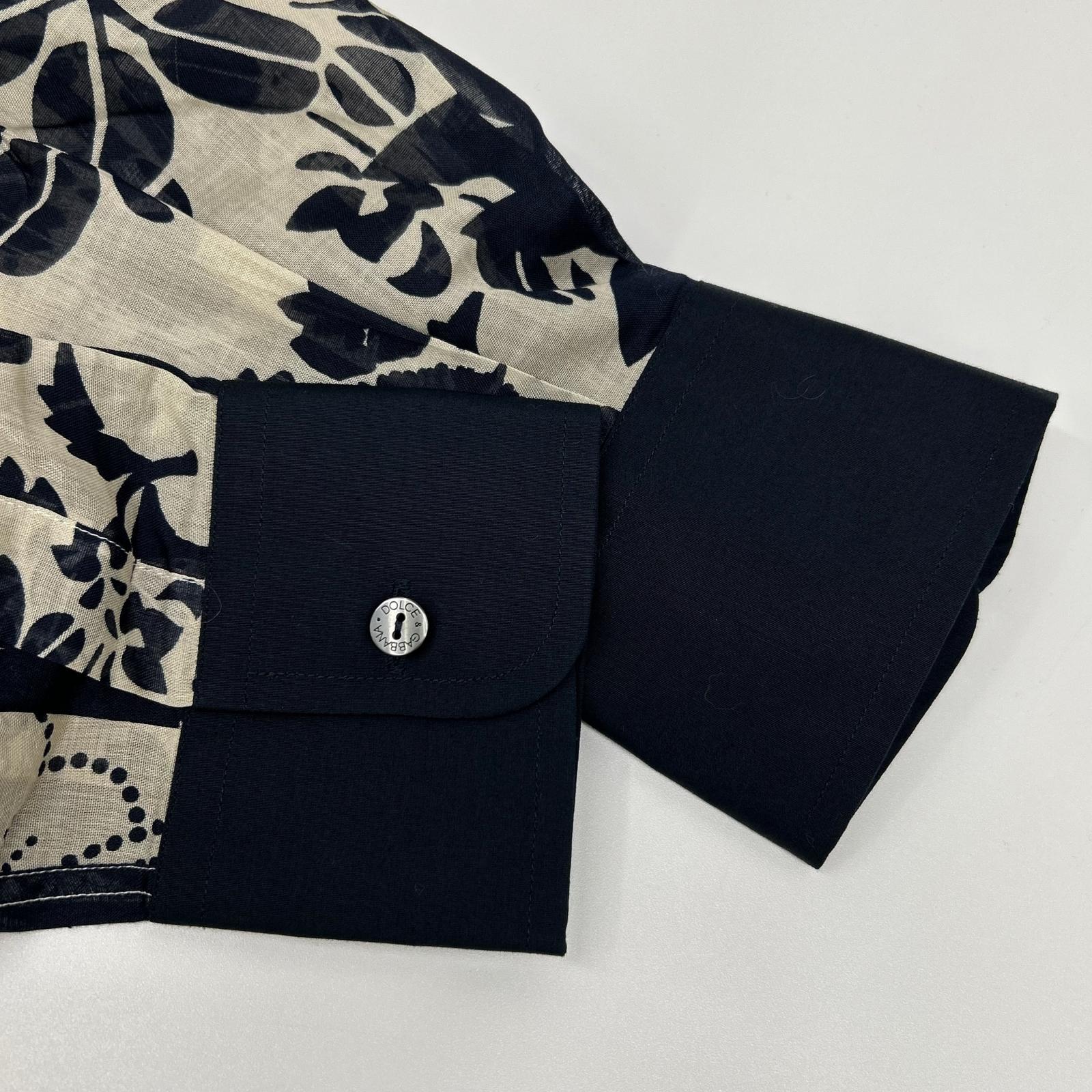 DOLCE&GABBANA ドルチェアンドガッバーナ 00s　G5413T ネイビー×ベージュ フラワー総柄 シースルーシャツ トップス