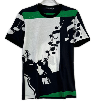 DOLCE&GABBANA ドルチェアンドガッバーナ ブラック×グリーン×ホワイト 音符デザイン プリントTシャツ トップス