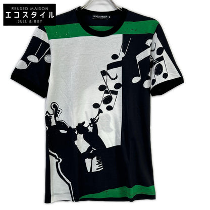 DOLCE&GABBANA ドルチェアンドガッバーナ ブラック×グリーン×ホワイト 音符デザイン プリントTシャツ トップス