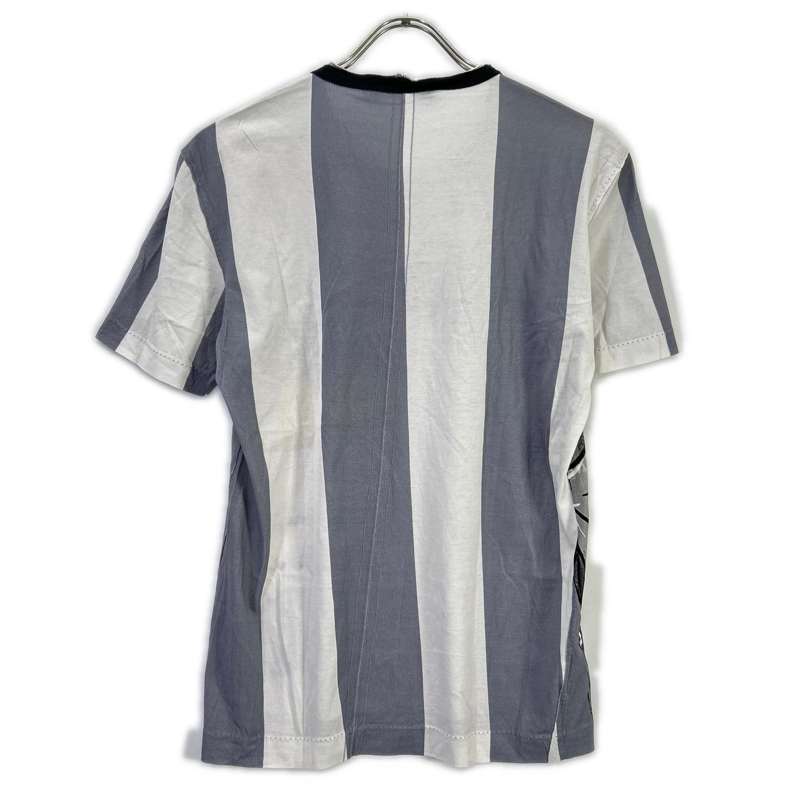 DOLCE&GABBANA ドルチェアンドガッバーナ G8GB5T FP7MT ホワイト×グレー コットン ストライプ WHAT? プリントTシャツ トップス