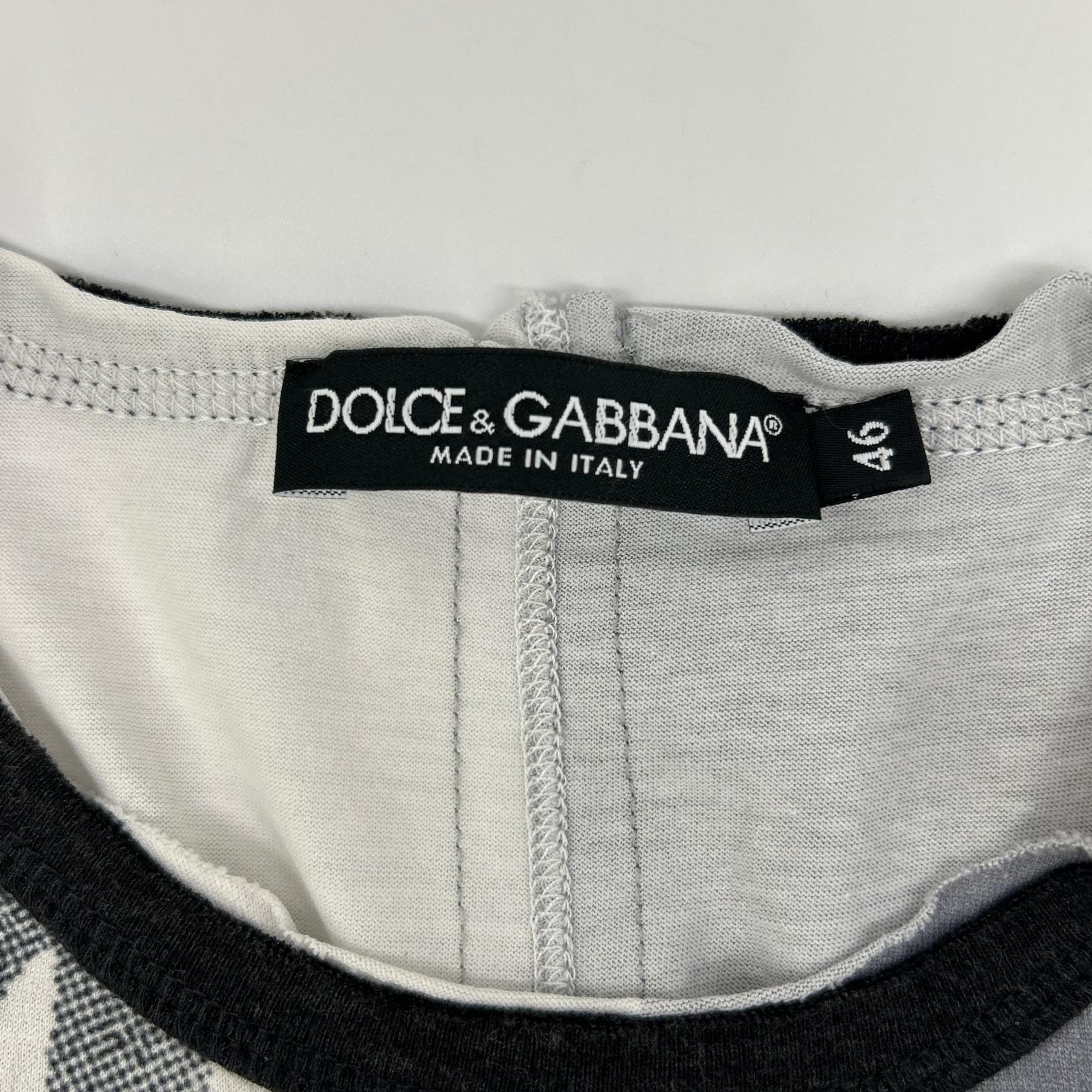 DOLCE&GABBANA ドルチェアンドガッバーナ G8GB5T FP7MT ホワイト×グレー コットン ストライプ WHAT? プリントTシャツ トップス