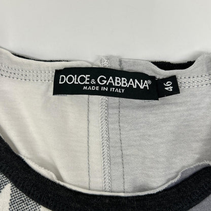 DOLCE&GABBANA ドルチェアンドガッバーナ G8GB5T FP7MT ホワイト×グレー コットン ストライプ WHAT? プリントTシャツ トップス